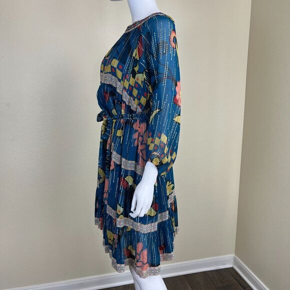 Verb Women's Size S Eulalia Shimmer Tiered Tunic Dress Embroidered Boho Festival - Picture 5 of 17